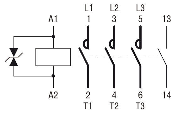 Three-pole contactor, IEC operating current Ie (AC3) = 18A, DC coil low consumption, 1NO auxiliary contact