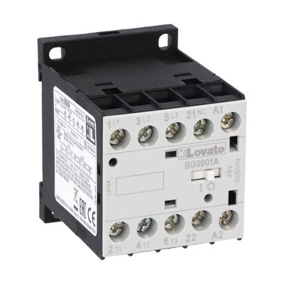 Three-pole contactor, IEC operating current Ie (AC3) = 9A, AC coil 1NC auxiliary contact