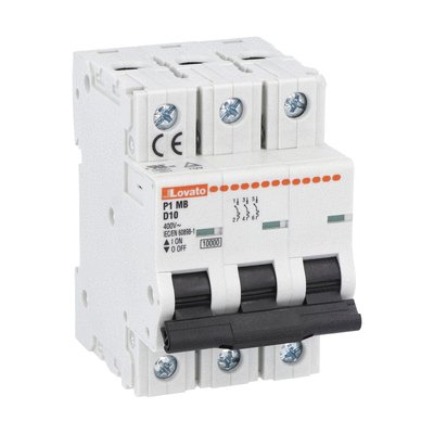 Miniature circuit breaker, 3P - 10kA. 3 modules, characteristic D