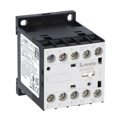 Three-pole contactor, IEC operating current Ie (AC3) = 6A, DC coil, 1NC auxiliary contact