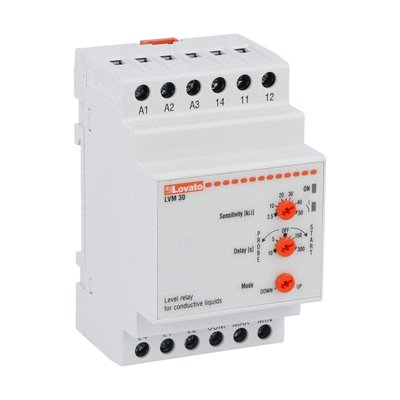 Level monitoring relay, modular version, dual-voltage. Emptying or filling function. Automatic resetting