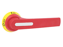 Door-coupling handle for GL0631…GL1000. Screw fixing. 175mm lever length pistol handle - defeatable (req. UL508A). Red/yellow. □12mm. IP66, IP69K and NEMA 4X