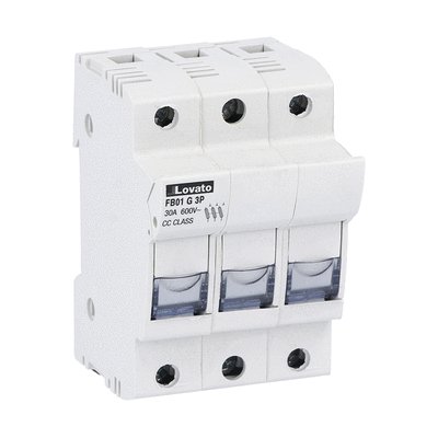 Fuse holder UL certified for class CC fuses for north american market, for 10X38mm fuses. 30A rated current at 690VAC