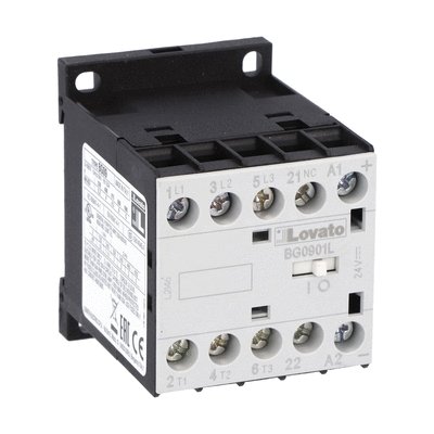 Three-pole contactor, IEC operating current Ie (AC3) = 9A, DC coil low consumption, 1NC auxiliary contact