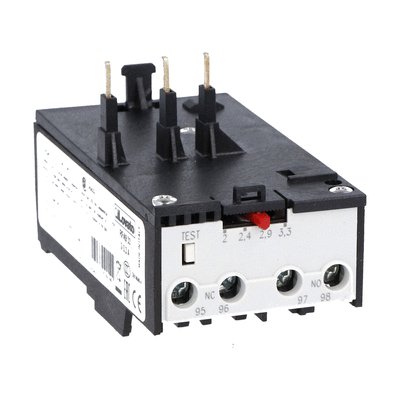 Motor protection relay, phase failure/single-phase sensitive. Three-pole (three-phase), automatic resetting. Direct mounting on BG06, BG09, BG12 mini-contactors