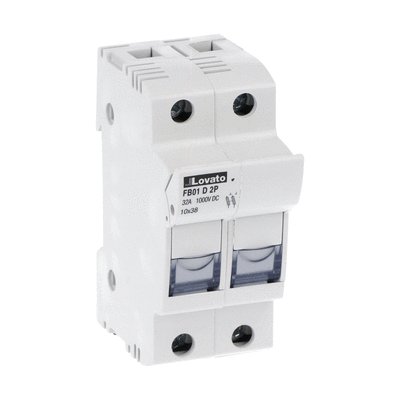 Fuse holder UL certified for photovoltaic applications, for 10X38mm fuses. 32A rated current at 1000VDC