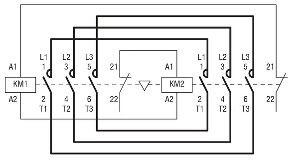 Reversing contactor assembly, DC coil, external interlock with power a ...