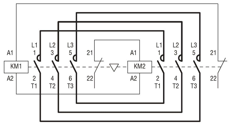 Reversing contactor assembly, DC coil, external interlock with power a ...