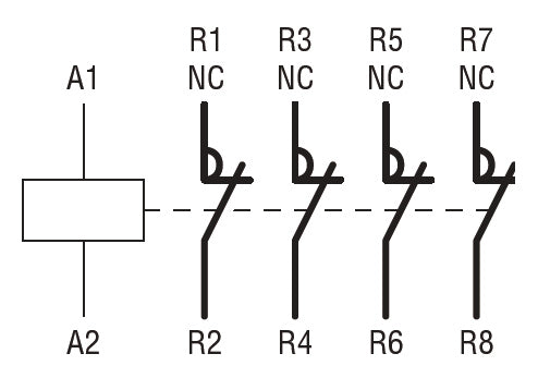 Four-pole contactor, IEC operating current Ith (AC1) = 32A, AC coil, 4NC