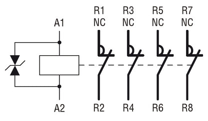 Four-pole contactor, IEC operating current Ith (AC1) = 32A, DC coil, 4NC