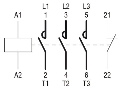 Three-pole contactor, IEC operating current Ie (AC3) = 25A, AC coil, 1NC auxiliary contact