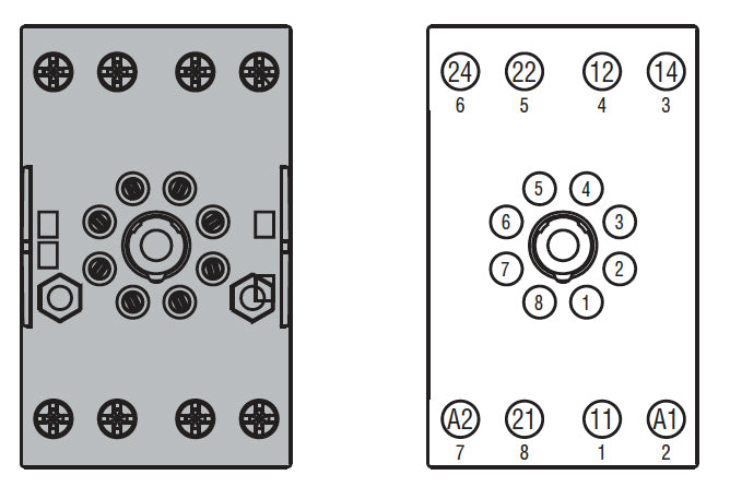 Socket for relay for fitting on DIN rail or with screws, 8-Pin for HR702C... screw terminals