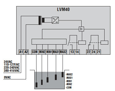 Level monitoring relay, modular version, single-voltage. Multifunctions. Automatic resetting