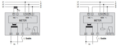 Pump protection relay for single and three-phase systems, maximum AC current and minimum COSΦ. Phase loss and incorrect phase sequence, 5A or 16A, PMA50A415