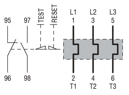 Motor protection relay, non phase failure/non single-phase sensitive. Three-pole (three-phase), manual resetting. Direct mounting on BF40 - BF94 contactors