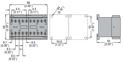 Reversing contactor assembly, AC coil, built-in interlock with power wiring only, 9A AC3 in AC, 4kW