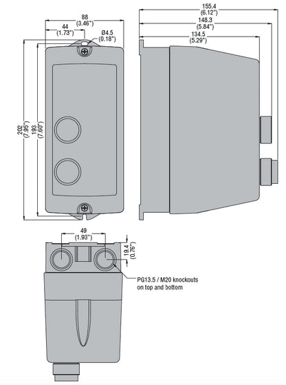 Direct-on-line-starter, 4…6.5A (2.2...3kW at 400V), IP65, contactor coil voltage 230VAC 60Hz, non-metallic enclosure, with thermal overload relay, with START and STOP/RESET buttons