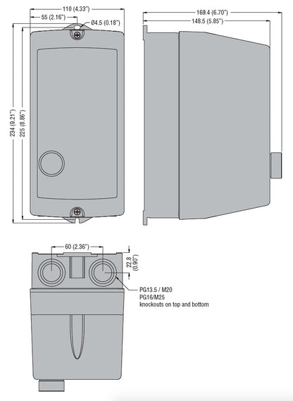 Empty non-metallic enclosure, with RESET button, for BF09A, BF12A, BF18A, BF25A, BF26A, BF32A contactors