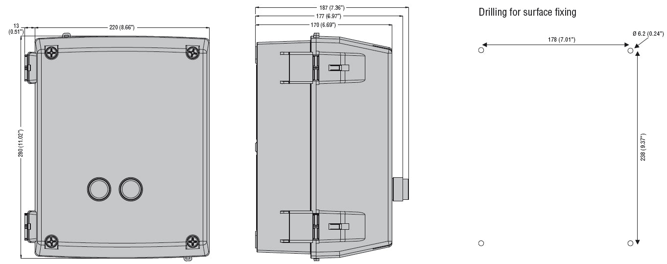 Empty non-metallic enclosure, without external pushbuttons, for BF40...BF80 contactors UL