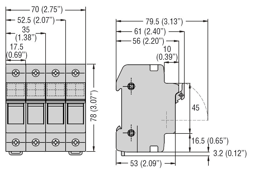 Fuse holder, for 10X38mm fuses. 32A rated current at 690VAC