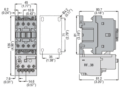 Three-pole contactor, IEC operating current Ie (AC3) = 25A, AC coil, 1NC auxiliary contact