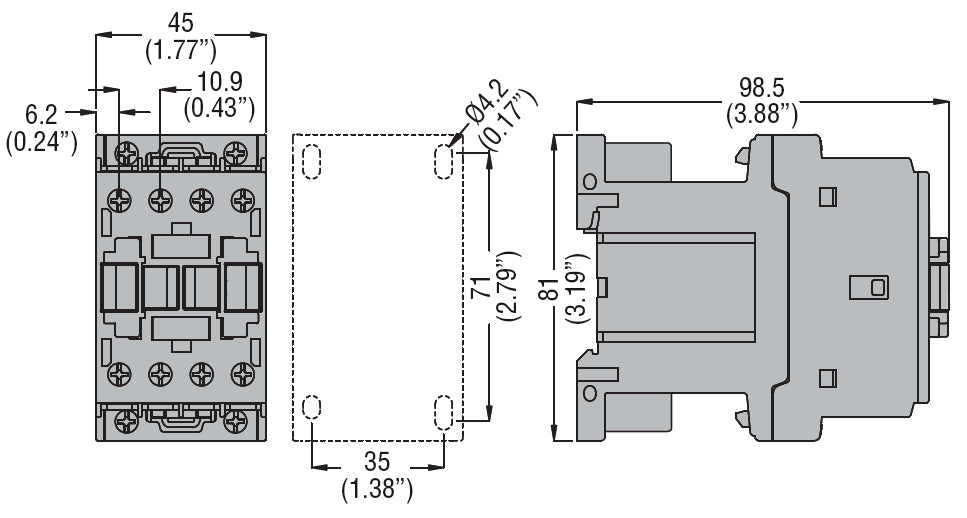 Four-pole contactor, IEC operating current Ith (AC1) = 32A, DC coil, 2NO and 2NC