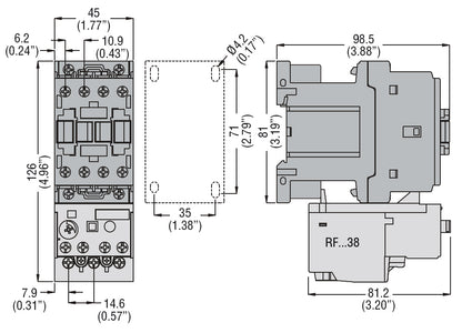 Three-pole contactor, IEC operating current Ie (AC3) = 18A, DC coil low consumption, 1NC auxiliary contact