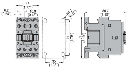 Four-pole contactor, IEC operating current Ith (AC1) = 25A, AC coil, 2NO and 2NC