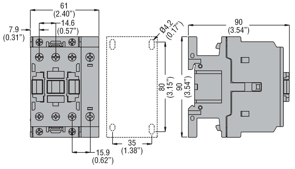 Four-pole contactor, IEC operating current Ith (AC1) = 45A, AC coil, 2NO and 2NC