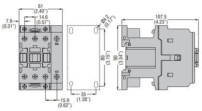 Four-pole contactor, IEC operating current Ith (AC1) = 45A, DC coil, 2NO and 2NC