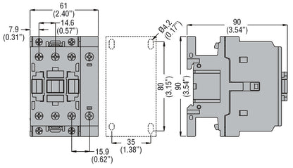 Four-pole contactor, IEC operating current Ith (AC1) = 56A, AC coil, 2NO and 2NC