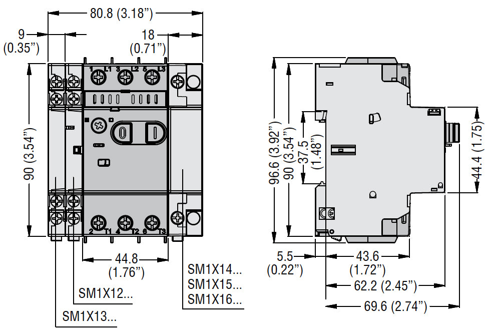 Add-on auxiliary contact. Side mount