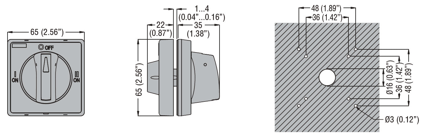 Door-coupling handle, padlockable. Black, rotating, for GAX50... Mechanical interlock mechanism (I-O-II). 5mm/0.2”. IEC IP65/UL type 4X