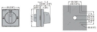 Door-coupling handle, padlockable. Black, rotating, for GAX50... Mechanical interlock mechanism (I-O-II). 5mm/0.2”. IEC IP65/UL type 4X