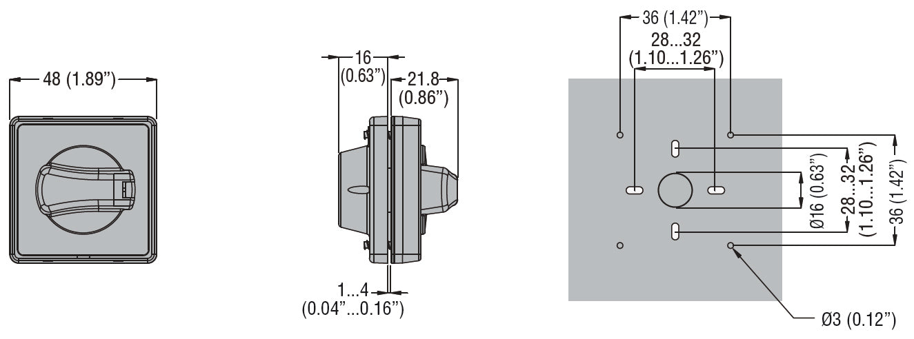 Door-coupling handle, padlockable. Red/yellow, rotating, for GA016A...GA063SA, GA040D, GA016C...GA040C and GD.... Screw fixing. Lowered selector. 5mm/0.2”.