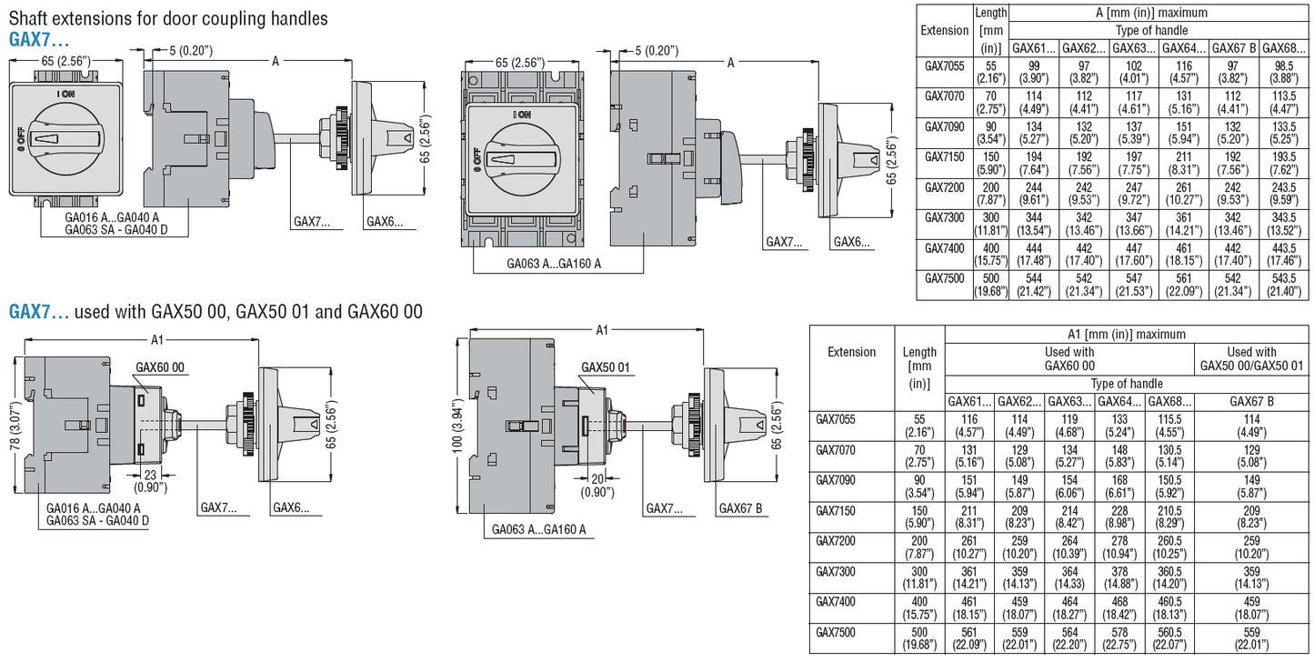 Shaft extension for door-coupling handles GAX61-GAX64, GAX61B-GAX64B, GAX67B and mechanical interlock type GAX5000, GAX5001 and coupling system GAX6000, length 55mm long; □5mm/0.2”