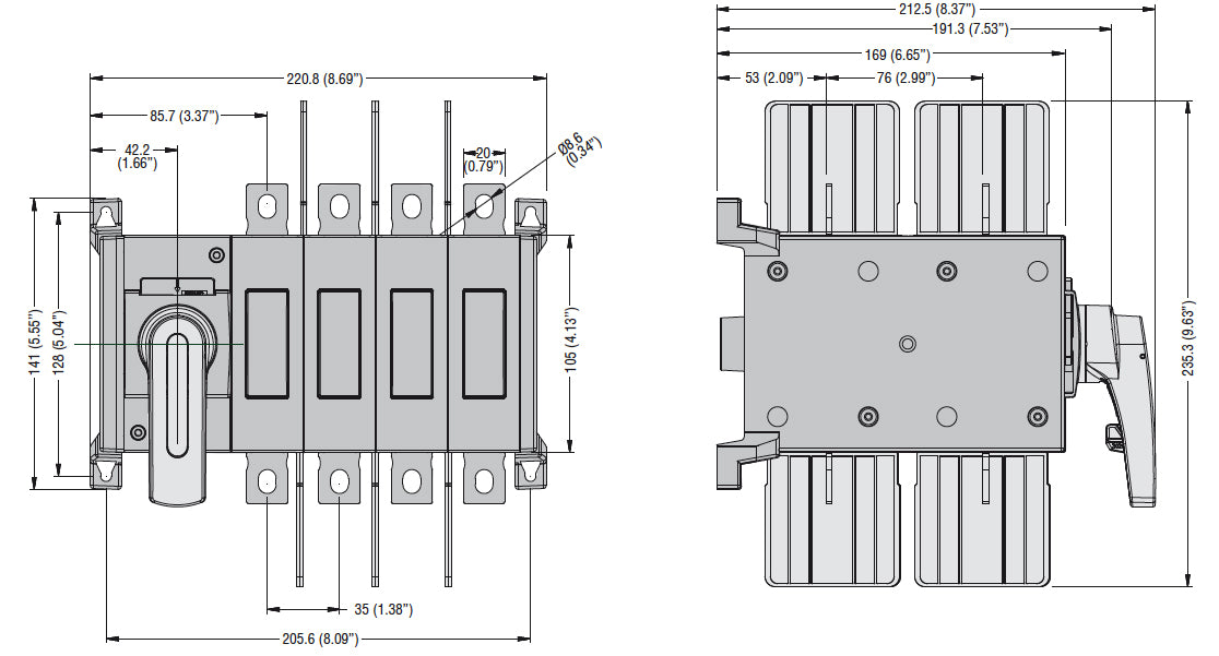 Four-pole changeover switch