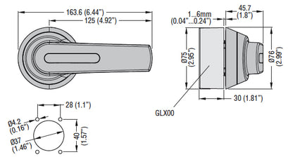 Door-coupling handle for GL0160...GL0315. Screw fixing. 125mm lever length pistol handle - defeatable (req. UL508A). Red/yellow. □10mm. IP66, IP69K and NEMA 4X