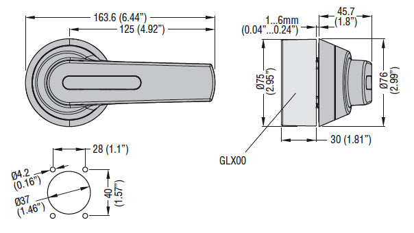 Door-coupling handle for GL0160...GL0315. Screw fixing. 125mm lever length pistol handle - defeatable (req. UL508A). Black. □10mm. IP66, IP69K and NEMA 4X