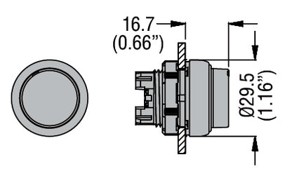 Pushbutton actuator, spring return, with symbol Ø22mm Platinum series chromed plastic