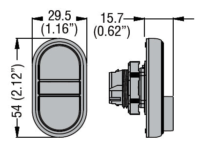 Double-touch actuator, spring return, white indicator Ø22mm Platinum series chromed plastic, 1 extended and 1 flush pushbuttons. Both spring return