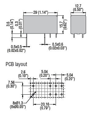 Miniature relay, 8A, 2C/O contact. Fitting on socket HR5XS2...