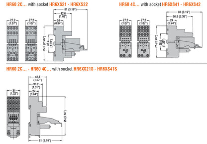 Industrial relay with LED state indicator and mechanical actuator, 5A, 4 C/O contact. Fitting on socket HR6XS4...