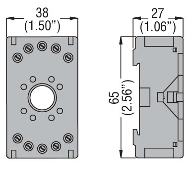 11-pin socket for screw fixing or mounting on 35mm DIN rail (IEC/EN60715), used with LV2E... and CSP2E... relays. Screw terminals