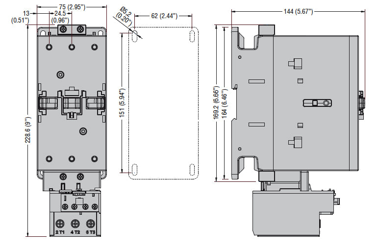 Motor protection relay, non phase failure/non single-phase sensitive. Three-pole (three-phase), manual resetting. Direct mounting on BF95 - BF150 contactors