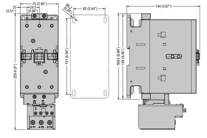 Motor protection relay, phase failure/single-phase sensitive. Three-pole (three-phase), manual resetting. Direct mounting on BF95 - BF150 contactors