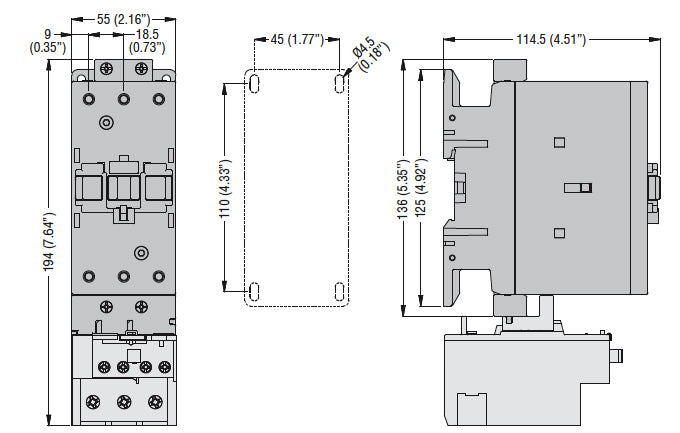 Motor protection relay, non phase failure/non single-phase sensitive. Three-pole (three-phase), manual resetting. Direct mounting on BF40 - BF94 contactors